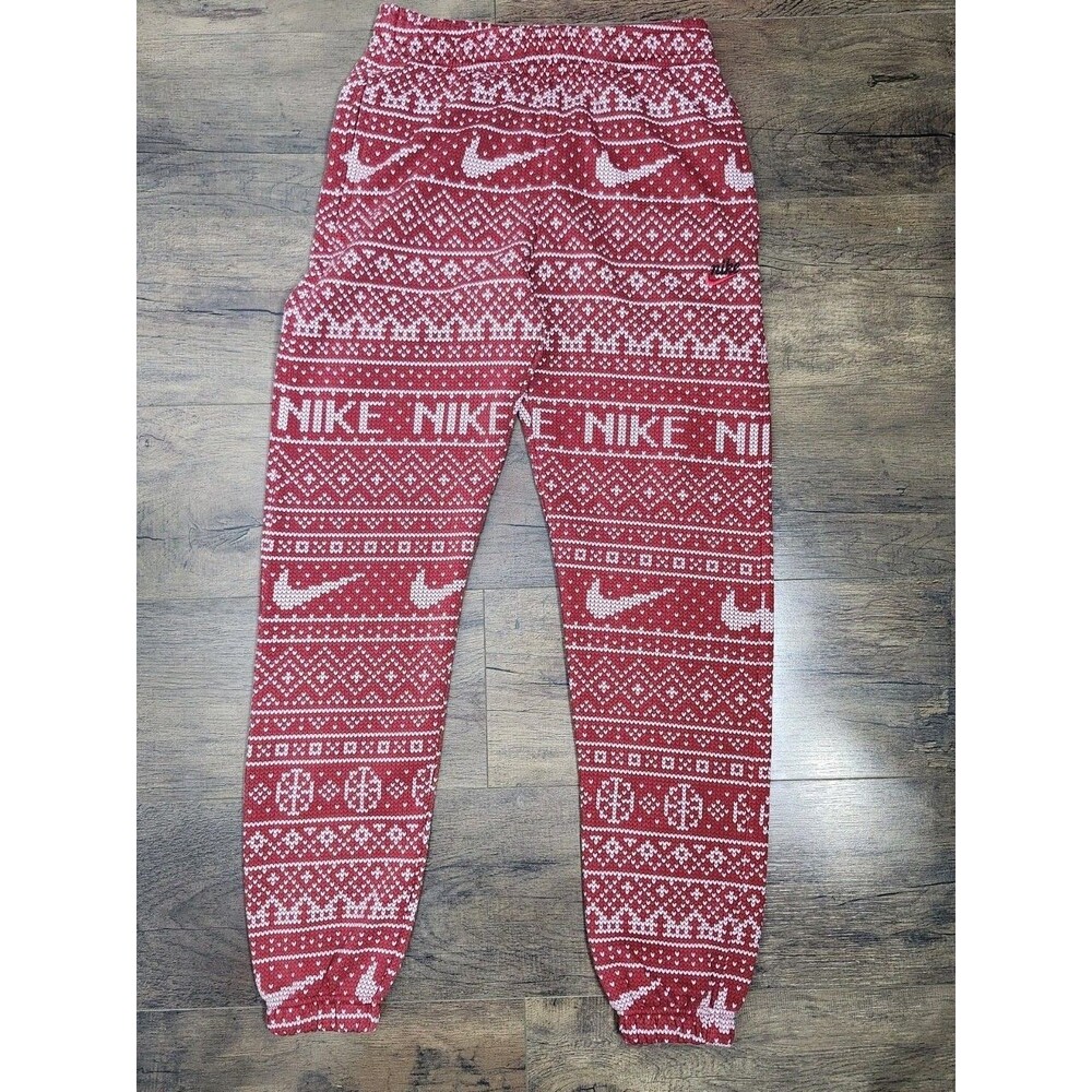 Nike Red Fair Isle Fleece Joggers Men's XS with Pockets